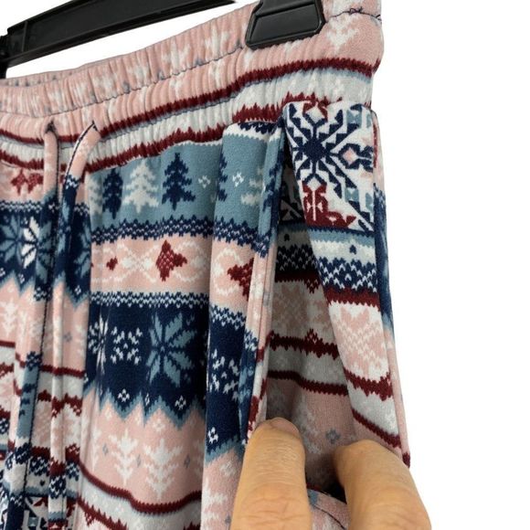 Women’s Eye Candy size medium fleece jogger pants Nordic print 1837 snowflake - Picture 5 of 8